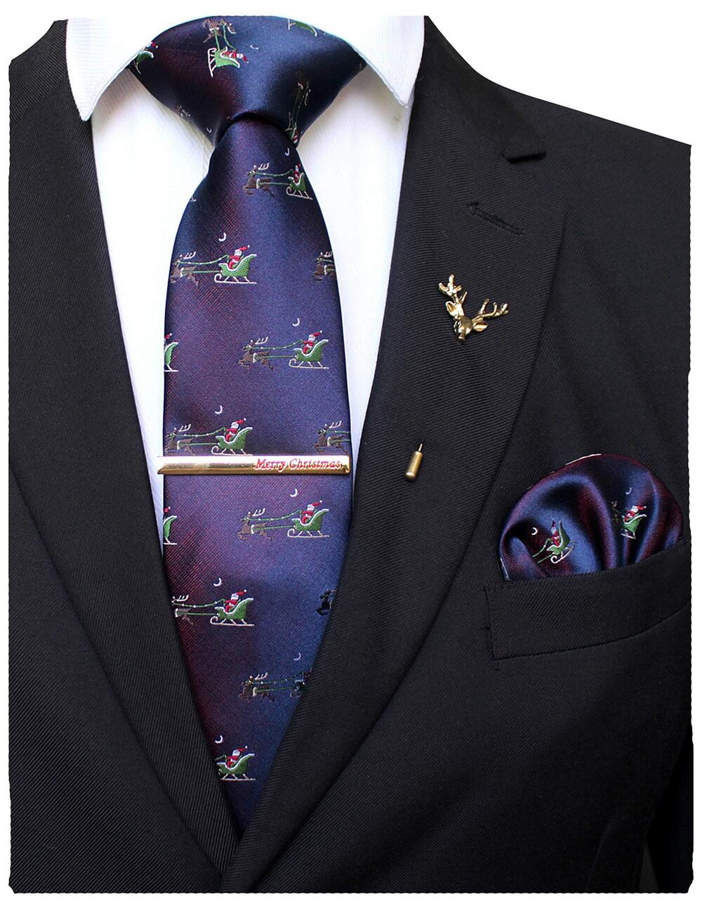 9413 Festival Silk Necktie Santa Ride Christmas Tie and Pocket Square